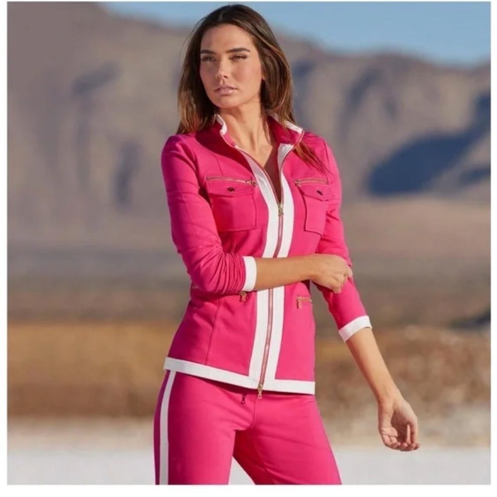 Boston Proper Pink and White Athletic-Inspired Jumpsuit Set